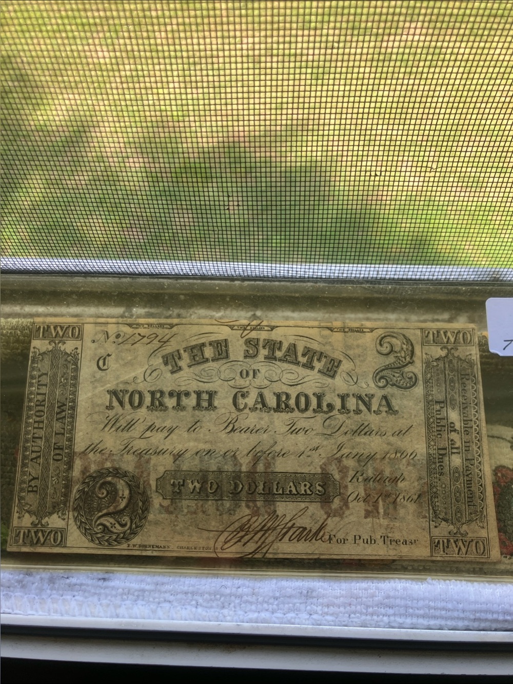 North Carolina Two Dollar Note 1861 Error on back Three dollars printed